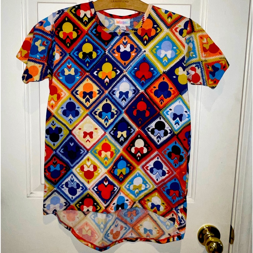 LuLaRoe Girls Gracie Top Size 10 Disney Mickey Mouse Short Sleeve Shirt